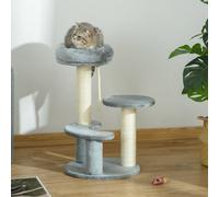 Pawhut 65Cm Cat Tower, Small Cat Condo With Sisal Posts, Rope, Perches Grey