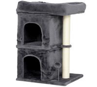 PawHut 66 cm Small Cat Tree for Large Cats, Cat Tower w/ Large Top Perch, 2 Condos, Sisal Scratching Post, Toy Ball, Dark Grey