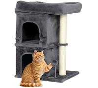 PawHut 66cm Small Cat Tree for Large Adult Kittens Up to 7 KG Dark Grey | Cat Tower, Large Top Perch, 2 Condos, Sisal Scratching Post, Toy Ball, Climbing, Relaxing, Playing