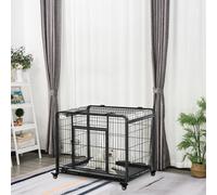 Pawhut 69.5X94Cm Metal Dog Cage Kennel W/ Locking Door & Wheels Medium Pets