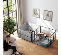PawHut 7 Panel Whelping Box for Dogs and Puppies, Dog Playpen w/ Pee Pads, Black