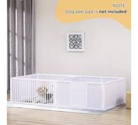 PawHut Wooden Dog Pen Pet Playpen 7 Panels Puppy Pen for Indoors - White