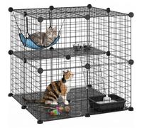 PawHut 70 cm Indoor Cat Cage Steel Cat Enclosure with 2 Doors Black
