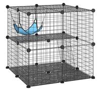 PawHut 70 cm Indoor Cat Cage, Steel Cat Enclosure with 2 Doors, DIY Customizable Design for Kittens, 2-Tier Playpen with Ladder, Hammock, Platform, Black