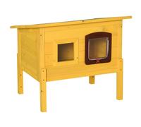 Pawhut Garden Wooden Cat House Outdoor Pet Play Home Waterproof Roof Kitty Shelter Kennel w/ith Door & Window