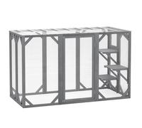 PawHut 71" Outdoor Wooden Cat House with 3 Platforms, Large Door and Weatherproof Roof, for Multiple Cats, Grey