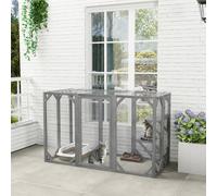 Pawhut 71"wooden Cat House With 3 Platforms, Large Door For Multiple Cats In Grey Grey