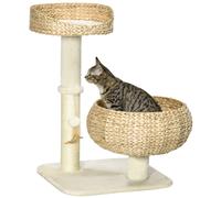 PawHut 72cm Cat Activity Centre w/ Two Bed, Toy Ball, Sisal Scratching Post - Beige - Particleboard, Plush fabric, Sisal, Cattail plant, PP cotton - 1