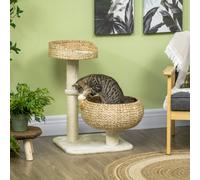 Pawhut 72Cm Cat Tree Kitten Tower With 2 Beds Scratching Post Toy Ball Beige