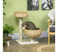 PawHut 72cm Cat Tree Kitten Tower with 2 Beds Scratching Post Toy Ball Beige - 72H x 48L x 48W cm - Particle board, plush fabric, sisal - Beige