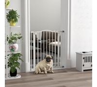 PawHut 74-80cm Adjustable Metal Pet Gate Safety Barrier w/Auto-Close White