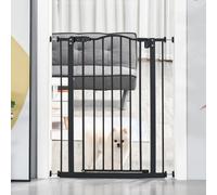 PawHut 74-84cm Adjustable Metal Pet Gate Safety Barrier w/ Auto-Close Door Black