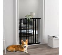 Pawhut Adjustable Width And Tall Metal Pet Gate Safety Barrier W/auto-Close Door In Black Black