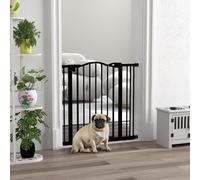 PawHut 74-87cm Adjustable Metal Pet Gate with Auto-Close, Double Locking & Two-Way Opening, Black
