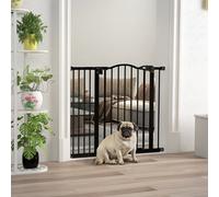 Pawhut Adjustable Width And Tall Metal Pet Gate Safety Barrier W/auto-Close Door In Black Black