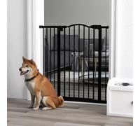 Pawhut Adjustable Width And Tall Metal Pet Gate Safety Barrier W/auto-Close Door In Black Black