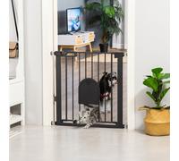 Pawhut 75-82 Cm Pet Safety Gate Pressure Fit Stair W/ Small Door Double Locking