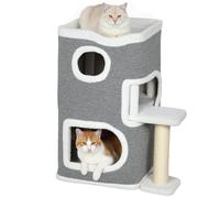 PawHut 75 cm Cat Tree, 3-Tier Cat Cave Kitten Bed for Indoor, Kitty Tower House with 2 Condos, Scratching Post, Jumping Platform, Grey