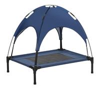 PawHut Elevated Dog Bed with Waterproof, Breathable Mesh and UV Protection Canopy, Blue, for Medium Dogs, 76 x 61 x 73cm Aosom UK