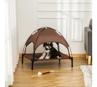 PawHut 76cm Elevated Dog Bed Cooling Raised Pet Cot UV Protection Canopy Brown