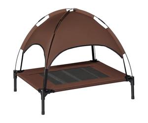 PawHut 76cm Elevated Dog Bed Cooling Raised Pet Cot UV Protection Canopy Coffee