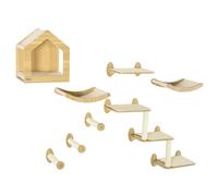PawHut 8 Piece Cat Shelves Set w/ Cat House, 3 Perches, Cream