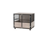 PawHut 80cm Dog Crate Furniture Dog Cage End Table Indoor w Doors Cushion