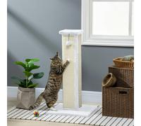 PawHut 81cm Cat Scratching Post w/ Sisal Rope, Hanging Ball, Soft Plush - Grey - White - Particleboard, Plush, Sisal - 1