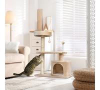 PawHut Cat Tree for Indoor Cats with Scratching Post Climbing Tower Kitty Activity Center Condo Perch Jumping Platforms Beige 61L x 41W x 81H cm