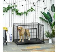 PawHut Metal Dog Cage Kennel Locking Door & Wheels Removable Tray Openable Top For Extra Large Pets 125 x 76 x 81 cm