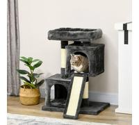 PawHut Cat Rest & Play Activity Tree w/ 2 House Perch Scratching Post Black | TJ Hughes