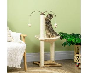 Pawhut 90Hcm Kitten Play Tower Cat Tree With Hammock, Scratching Posts In Beige Beige