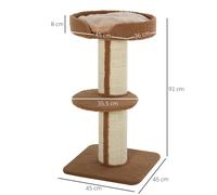 PawHut 91cm Cat Tree for Indoor Cats Kitten Activity Center Play Tower Perches Sisal Scratching Post Lamb Cashmere Brown