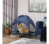 PawHut 92cm Elevated Dog Bed Cooling Raised Pet Cot UV Protection Canopy Blue
