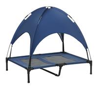 PawHut 92cm Elevated Dog Bed Cooling Raised Pet Cot UV Protection Canopy Blue