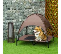 PawHut 92cm Elevated Dog Bed Cooling Raised Pet Cot UV Protection Canopy Brown