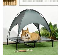 PawHut 92cm Elevated Dog Bed Cooling Raised Pet Cot UV Protection Canopy Grey