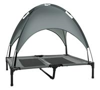 PawHut 92cm Elevated Dog Bed Cooling Raised Pet Cot UV Protection Canopy Grey