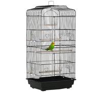 PawHut 92cm Large Bird Cage with Stand - Perches - Food Bowls - Swing - Black | TJ Hughes