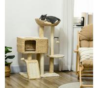 PawHut 95cm Cat Tree Tower w/ Scratching Post - Beige, Cream