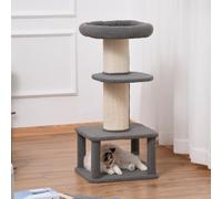 PawHut 96cm Cat Tree for Indoor Cats Kitten Tower Multi level Activity Center Pet Furniture with Sisal Scratching Post Condo Removable Cover Grey