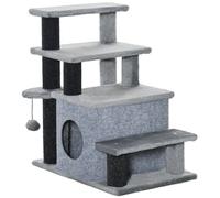 Pawhut Adjustable Cat Stairs For Bed, Cat House For Sofa With Hanging Ball In Grey Grey