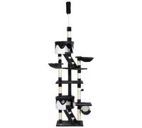 Pawhut Adjustable Cat Tree Condo, Kitten Playhouse with Scratching Posts, Fun House, Grey & White