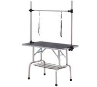 Pawhut Adjustable Dog Grooming Table Rubber Top 2 Safety Slings Mesh Storage Basket Heavy Metal Black 107 X 60 X 170cm
