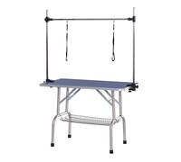 Pawhut Adjustable Dog Grooming Table Rubber Top 2 Safety Slings Mesh Storage Basket Heavy Metal Blue 107 X 60 X 170cm