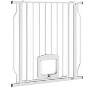 Pawhut Adjustable Pet Gate With Cat Door For Doorway 75-85 Cm, White White