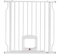 PawHut Adjustable Pet Gate with Cat Door for Doorway 75-85 cm, White, White
