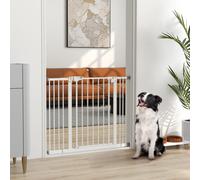 PawHut Dog Gate Stair Gate Pressure Fit Pets Barrier Auto Close for Doorway Hallway, 74-100cm Wide Adjustable, White White