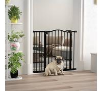Pawhut Adjustable Width And Tall Metal Pet Gate Safety Barrier W/auto-Close Door In Black Black
