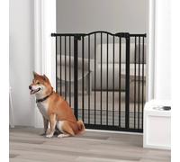 Pawhut Adjustable Width And Tall Metal Pet Gate Safety Barrier W/auto-Close Door In Black Black